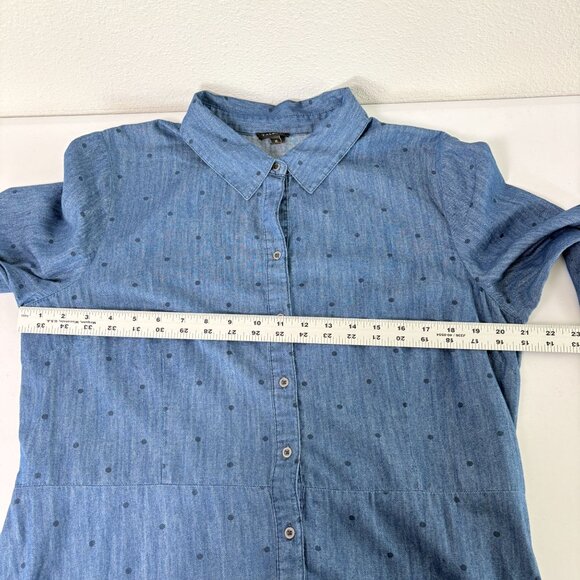 Talbots Polka Dot Denim Shirt Dress Womens 16 Blue Cotton Belted 3/4 Sleeve - Picture 6 of 13